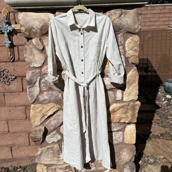 Roolee Embroidered Dress Button Down Collared Long Sleeve Belted Midi Size XL - Picture 9 of 9